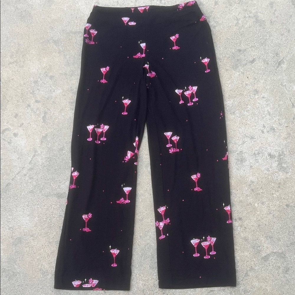 SOMA Cool Nights Black/Pink Cocktail Glass PJ Bottoms Women's Size XS